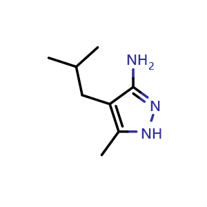 Chemical structure of 4-Isobutyl-5-methyl-1H-pyrazol-3-amine , CAS 1311416-79-1, AChemBlock AD254889