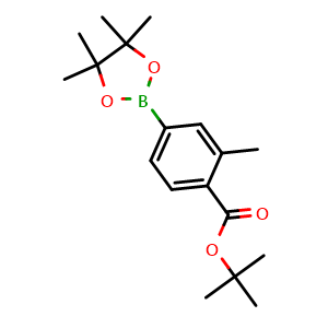 Chemical structure of tert-Butyl 2-methyl-4-(4,4,5,5-tetramethyl-1,3,2-dioxaborolan-2-yl)benzoate , CAS 1331887-05-8, AChemBlock AD254908