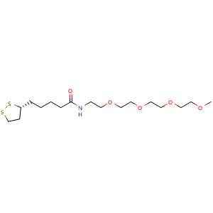 Chemical structure of (3R)-N-3,6,9,12-Tetraoxatridec-1-yl-1,2-dithiolane-3-pentanamide , CAS 1334172-66-5, AChemBlock AD254914
