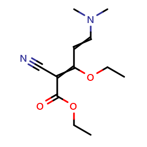 Chemical structure of Ethyl 2-cyano-5-(dimethylamino)-3-ethoxypenta-2,4-dienoate , CAS 1345855-03-9, AChemBlock AD254925