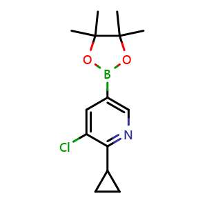 Chemical structure of 3-Chloro-2-cyclopropyl-5-(4,4,5,5-tetramethyl-1,3,2-dioxaborolan-2-yl)pyridine , CAS 1355067-20-7, AChemBlock AD254942