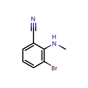 Chemical structure of 3-Bromo-2-(methylamino)benzene-1-carbonitrile , CAS 1369954-33-5, AChemBlock AD254950
