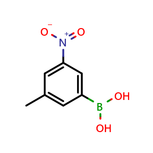 Chemical structure of (3-Methyl-5-nitrophenyl)boronic acid , CAS 1373354-34-7, AChemBlock AD254952