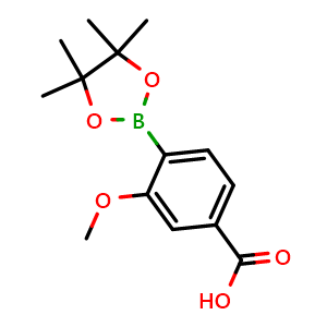 Chemical structure of 3-Methoxy-4-(tetramethyl-1,3,2-dioxaborolan-2-yl)benzoic acid , CAS 1374325-17-3, AChemBlock AD254957