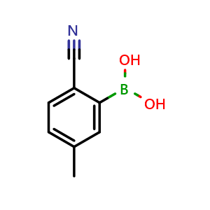 Chemical structure of (2-Cyano-5-methylphenyl)boronic acid , CAS 1375109-00-4, AChemBlock AD254959
