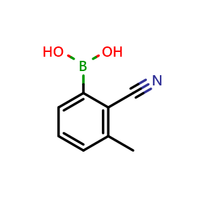 Chemical structure of (2-Cyano-3-methylphenyl)boronic acid , CAS 1375110-42-1, AChemBlock AD254961