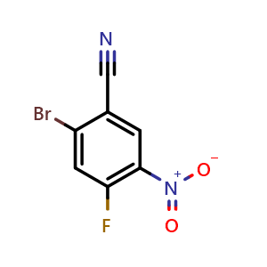Chemical structure of 2-Bromo-4-fluoro-5-nitrobenzonitrile , CAS 1379371-66-0, AChemBlock AD254969