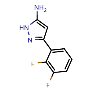 Chemical structure of 3-(2,3-Difluorophenyl)-1H-pyrazol-5-amine , CAS 1384537-81-8, AChemBlock AD254974