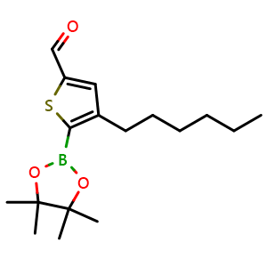 Chemical structure of 2-(4,4,5,5-tetramethy-1,3,2-dioxaborolan-2-yl)-3-hexylthiophene-5-carbaldehyde , CAS 1402132-40-4, AChemBlock AD254991