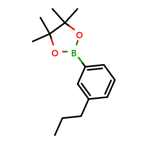 Chemical structure of 4,4,5,5-tetramethyl-2-(3-propylphenyl)-1,3,2-dioxaborolane , CAS 1402884-05-2, AChemBlock AD254992