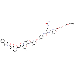 Chemical structure of Acetylene-linker-Val-Cit-PABC-MMAE , CAS 1411977-95-1, AChemBlock AD254997