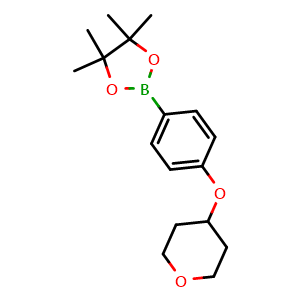 Chemical structure of 4,4,5,5-Tetramethyl-2-[4-(oxan-4-yloxy)phenyl]-1,3,2-dioxaborolane , CAS 1416157-80-6, AChemBlock AD255003