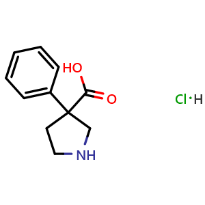 Chemical structure of 3-Phenylpyrrolidine-3-carboxylic acid hydrochloride , CAS 1417546-05-4, AChemBlock AD255010