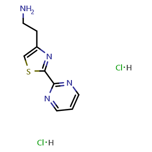 Chemical structure of (2-[2-(2-Pyrimidinyl)-1,3-thiazol-4-yl]ethyl)amine dihydrochloride , CAS 1426444-82-7, AChemBlock AD255024