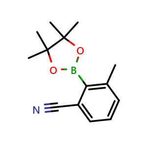 Chemical structure of 3-methyl-2-(tetramethyl-1,3,2-dioxaborolan-2-yl)benzonitrile , CAS 1434073-43-4, AChemBlock AD255035