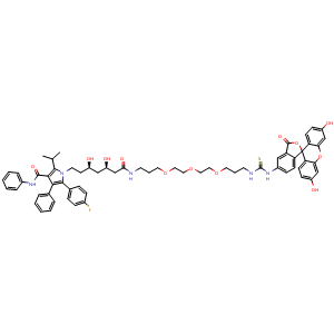 Chemical structure of Atrovastatin-PEG3-FITC , CAS 1440755-31-6, AChemBlock AD255038