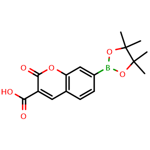 Chemical structure of 2-Oxo-7-(4,4,5,5-tetramethyl-1,3,2-dioxaborolan-2-yl)-2H-chromene-3-carboxylic acid , CAS 1442461-73-5, AChemBlock AD255039