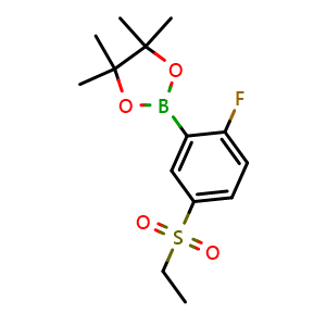 Chemical structure of 2-(5-(Ethylsulfonyl)-2-fluorophenyl)-4,4,5,5-tetramethyl-1,3,2-dioxaborolane , CAS 1446236-56-1, AChemBlock AD255042