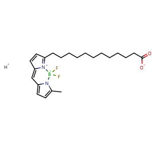 Chemical structure of Hydrogen (T-4)-difluoro[5-[(5-methyl-2H-pyrrol-2-ylidene-κN)methyl]-1H-pyrrole-2-dodecanoato(2-)-κN1]borate(1-) (1:1) , CAS 144672-74-2, AChemBlock AD255044