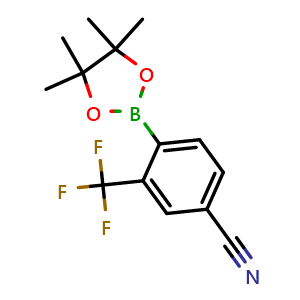 Chemical structure of 4-(4,4,5,5-Tetramethyl-1,3,2-dioxaborolan-2-yl)-3-(trifluoromethyl)benzonitrile , CAS 1449475-41-5, AChemBlock AD255050