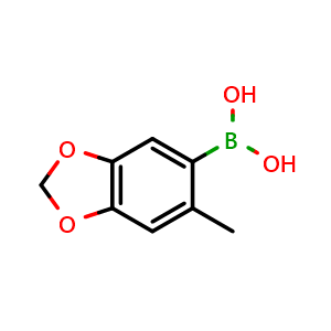 Chemical structure of (6-Methyl-1,3-dioxaindan-5-yl)boronic acid , CAS 148839-34-3, AChemBlock AD255068