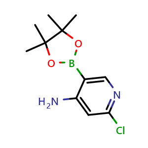 Chemical structure of 2-Chloro-5-(4,4,5,5-tetramethyl-1,3,2-dioxaborolan-2-yl)pyridin-4-amine , CAS 1558927-36-8, AChemBlock AD255088