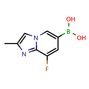Chemical structure of (8-Fluoro-2-methylimidazo[1,2-a]pyridin-6-yl)boronic acid , CAS 1572398-58-3, AChemBlock AD255090