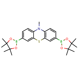 Chemical structure of 10-Methyl-3,7-bis(4,4,5,5-tetramethyl-1,3,2-dioxaborolan-2-yl)-10H-phenothiazine , CAS 1579943-34-2, AChemBlock AD255096
