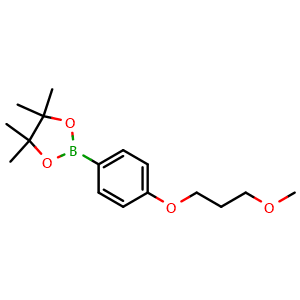 Chemical structure of 2-[4-(3-Methoxypropoxy)phenyl]-4,4,5,5-tetramethyl-1,3,2-dioxaborolane , CAS 1580442-17-6, AChemBlock AD255098