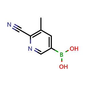Chemical structure of (6-Cyano-5-methylpyridin-3-yl)boronic acid , CAS 1598436-76-0, AChemBlock AD255106