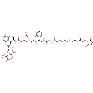 Chemical structure of Mal-PEG2-Gly-Gly-Phe-Gly-Exatecan , CAS 1599439-54-9, AChemBlock AD255107