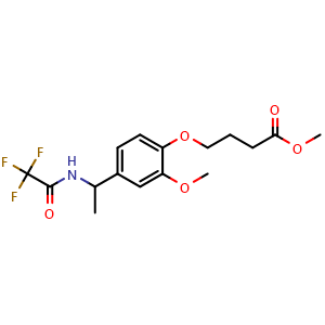 Chemical structure of Methyl 4-(2-methoxy-4-(1-(trifluoroacetamido)ethyl)phenoxy)butanoate , CAS 162827-95-4, AChemBlock AD255126