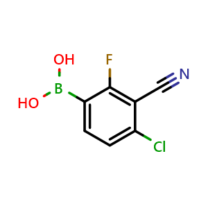 Chemical structure of (4-chloro-3-cyano-2-fluorophenyl)boronic acid , CAS 1628684-13-8, AChemBlock AD255128