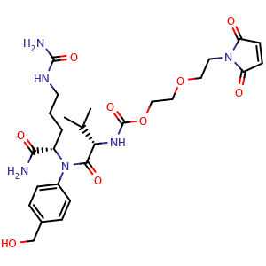 Chemical structure of N-[[2-[2-(2,5-Dihydro-2,5-dioxo-1H-pyrrol-1-yl)ethoxy]ethoxy]carbonyl]-L-valyl-N5-(aminocarbonyl)-N-[4-(hydroxymethyl)phenyl]-L-ornithinamide , CAS 1662687-83-3, AChemBlock AD255140