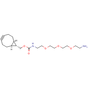 Chemical structure of (1alpha,8alpha,9alpha)-Bicyclo[6.1.0]non-4-yn-9-ylmethyl 13-amino-5,8,11-trioxa-2-azatridecanoate , CAS 1841134-72-2, AChemBlock AD255227