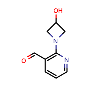 Chemical structure of 2-(3-Hydroxyazetidin-1-yl)nicotinaldehyde , CAS 1858635-44-5, AChemBlock AD255233