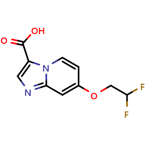 Chemical structure of 7-(2,2-Difluoroethoxy)imidazo[1,2-a]pyridine-3-carboxylic acid , CAS 1860803-19-5, AChemBlock AD255234