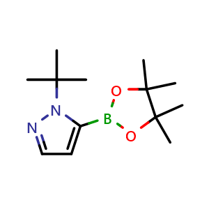 Chemical structure of 1-tert-Butyl-5-(tetramethyl-1,3,2-dioxaborolan-2-yl)-1H-pyrazole , CAS 1876473-38-9, AChemBlock AD255237