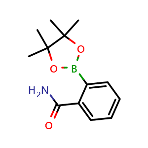 Chemical structure of 2-(4,4,5,5-tetramethyl-1,3,2-dioxaborolan-2-yl)benzamide , CAS 188665-75-0, AChemBlock AD255243