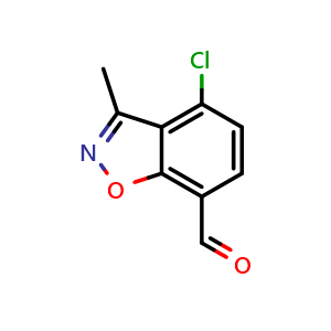 Chemical structure of 4-Chloro-3-methylbenzo[d]isoxazole-7-carbaldehyde , CAS 1896807-25-2, AChemBlock AD255249
