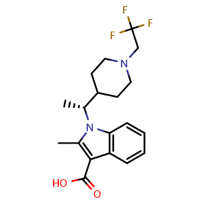 Chemical structure of (R)-2-Methyl-1-(1-(1-(2,2,2-trifluoroethyl)piperidin-4-yl)ethyl)-1H-indole-3-carboxylic acid , CAS 2044968-99-0, AChemBlock AD255291