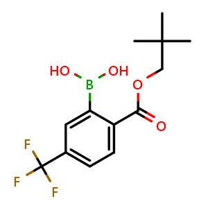 Chemical structure of 2-(2,2-Dimethyl-propoxycarbonyl)-5-trifluorophenylboronic aicd , CAS 204981-49-7, AChemBlock AD255292