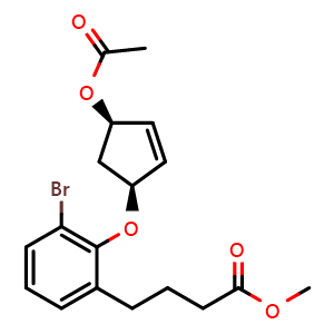 Chemical structure of Methyl 4-(2-(((1S,4R)-4-acetoxycyclopent-2-en-1-yl)oxy)-3-bromophenyl)butanoate , CAS 2081187-29-1, AChemBlock AD255305