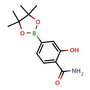 Chemical structure of 2-Hydroxy-4-(4,4,5,5-tetramethyl-1,3,2-dioxaborolan-2-yl)benzamide , CAS 2086717-72-6, AChemBlock AD255307