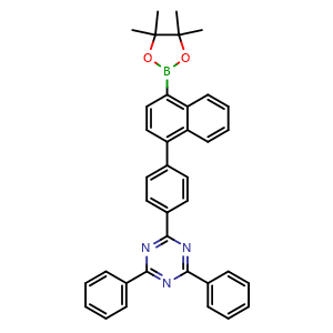 Chemical structure of 2,4-Diphenyl-6-(4-(4-(4,4,5,5-tetramethyl-1,3,2-dioxaborolan-2-yl)naphthalen-1-yl)phenyl)-1,3,5-triazine , CAS 2088209-43-0, AChemBlock AD255309
