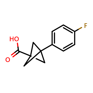 Chemical structure of 3-(4-Fluorophenyl)bicyclo[1.1.1]pentane-1-carboxylic acid , CAS 2089651-62-5, AChemBlock AD255311