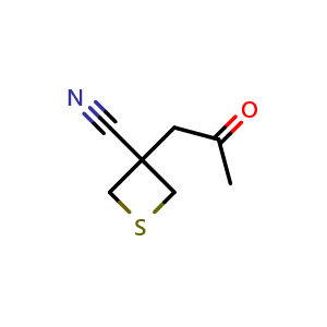 Chemical structure of 3-(2-Oxopropyl)thietane-3-carbonitrile , CAS 2092068-35-2, AChemBlock AD255313