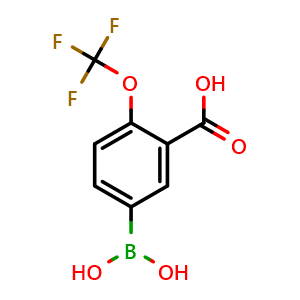 Chemical structure of 3-Carboxy-4-(trifluoromethoxy)phenylboronic acid , CAS 2096329-67-6, AChemBlock AD255318