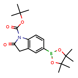 Chemical structure of 1-Boc-Oxindole-5-boronic acid, pinacol ester , CAS 2096332-45-3, AChemBlock AD255328