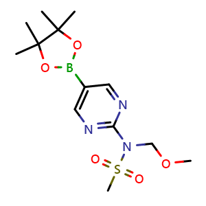 Chemical structure of 2-(Methanesulfonyl(N-methoxymethyl)amino)pyrimidine-5-boronic acid pinacol ester , CAS 2096333-95-6, AChemBlock AD255338